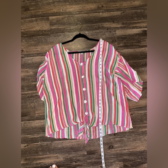 Notations Colorful Button Down Tie Blouse - Picture 4 of 8